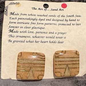 Hand Made South Sea Sq Vintage New clip earring’s Intricate hand dyed free form